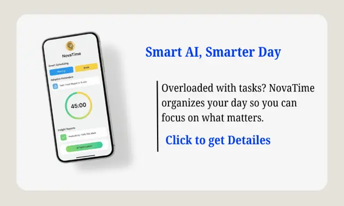 Nova Time App: Landing page copy for Nova Time Smart AI App, focused on organization, task management, and helping users reclaim their focus.